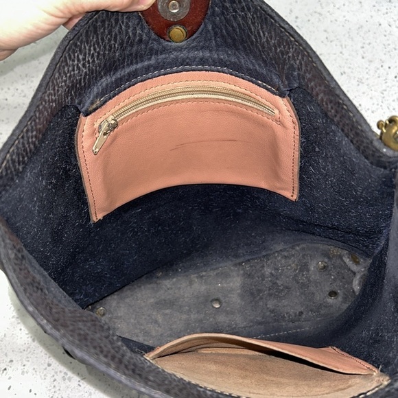 Unbranded Rustic Pebbled Leather Blue and Brown Adjustable Strap Shoulder Bag - Picture 9 of 13